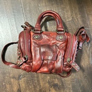Frye Brooke Speedy Leather Studded Burgundy Crossbody Bag Purse